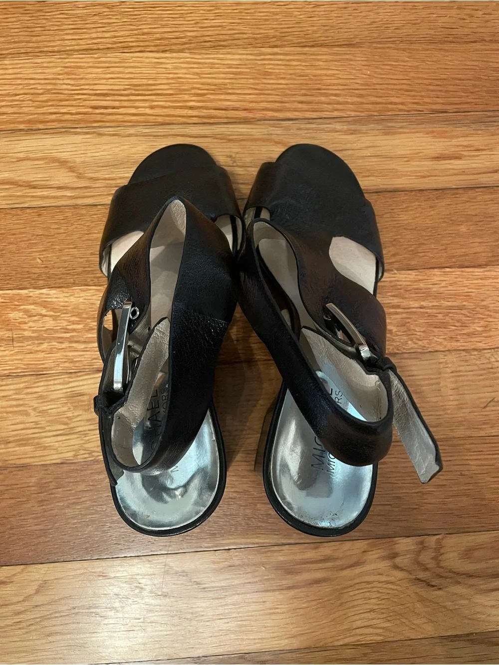 Michael Kors Black Leather Open-Toe Slingback Sandals